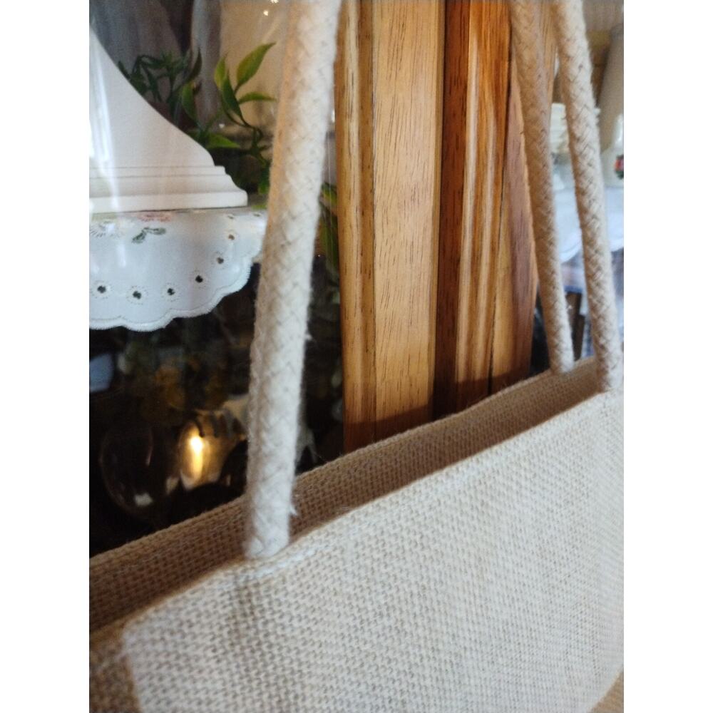 Mudpie Button Burlap Tote 16" Tall 14 1/2" Wide - Picture 4 of 4